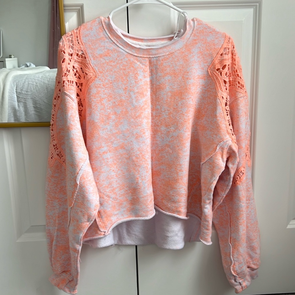 Free people movement orange and white cropped sweatshirt